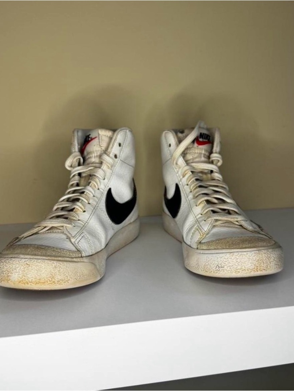 Nike White High-Top Blazers with Black Swoosh